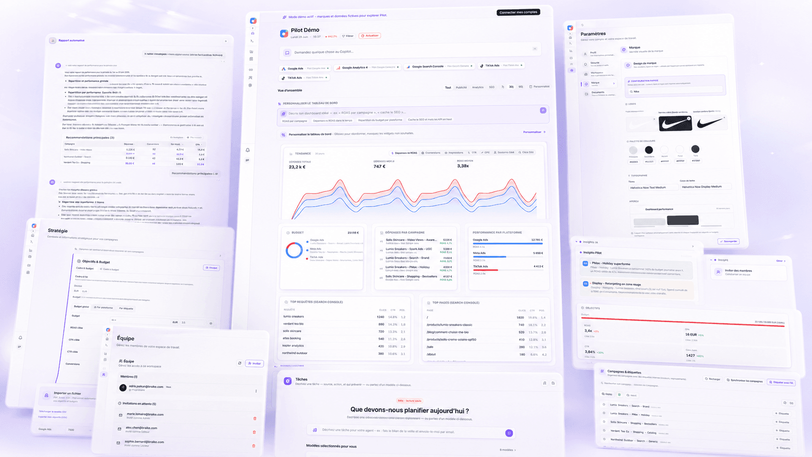 Aperçu de l'interface Pilot - plusieurs vues